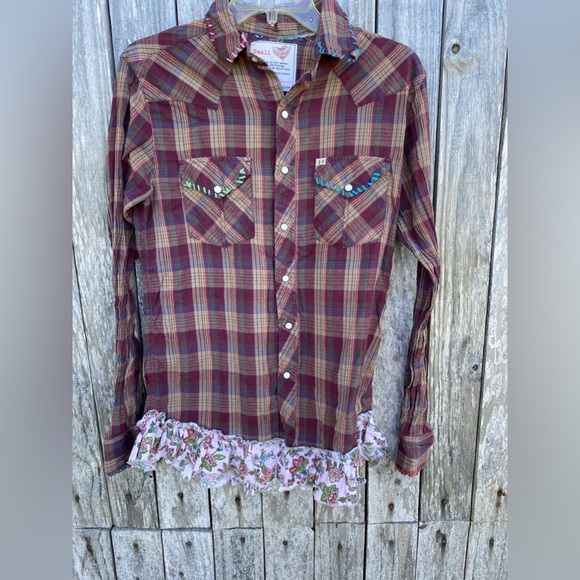 Johnny Loves June Vintage Retro Cowgirl Pinup Rodeo Pearl Snap Small - Picture 2 of 11